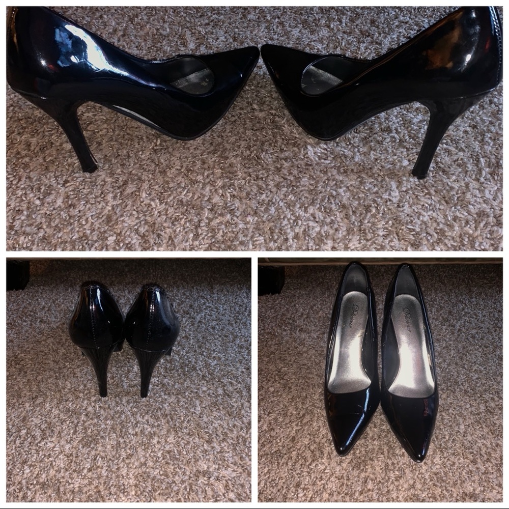 Patent leather black close toed pumps